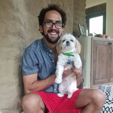 Michael and his beloved furry friend.