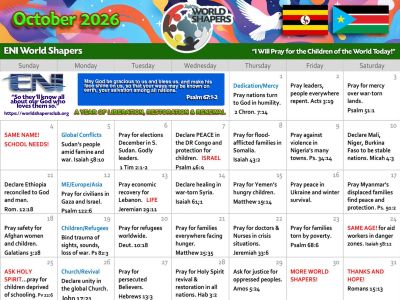 October 2026 prayer calendar by ENI World Shapers.