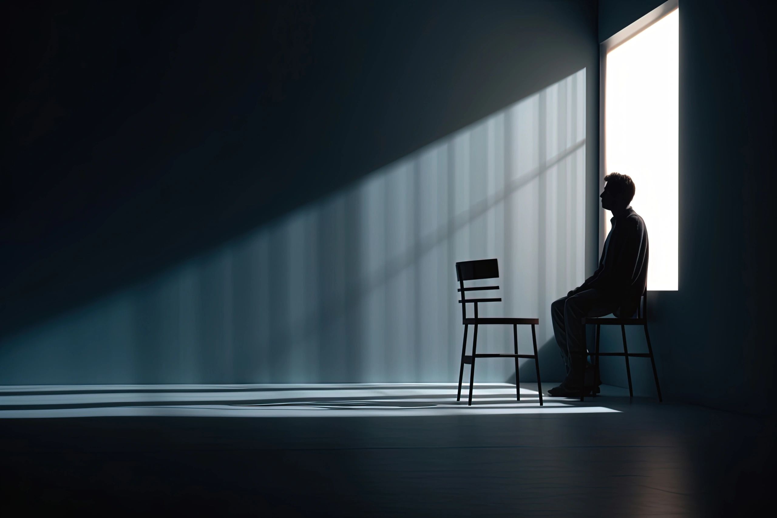 A man in the dark struggling with mental health issues.