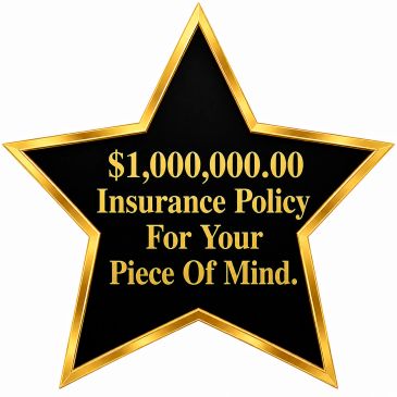 Black star with gold border advertising $1,000,000 insurance policy.