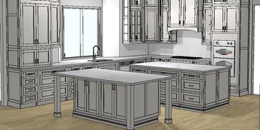 Modern kitchen design with ample cabinetry and two large islands.