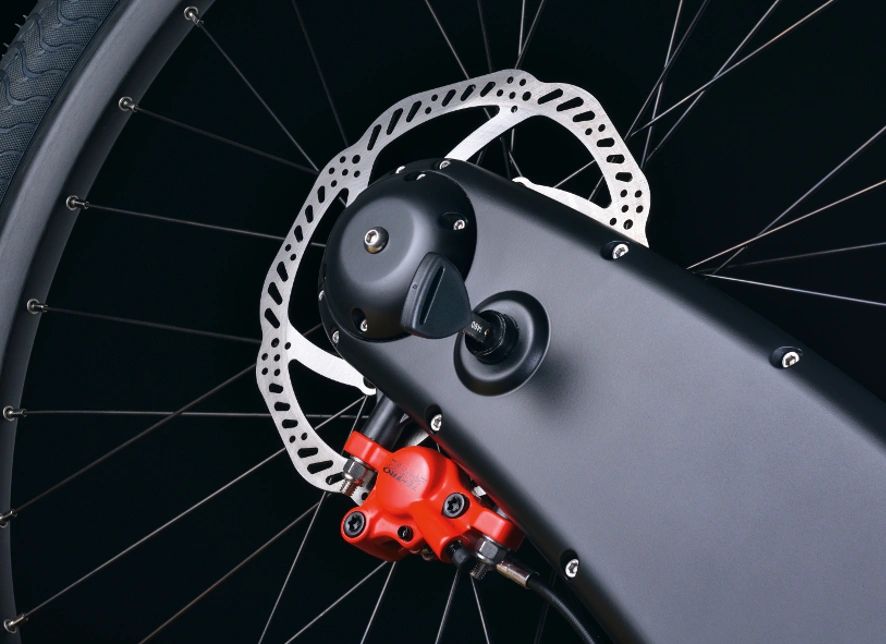 Automobili Lamborghini, security key locks the rear
wheel immobilizing the bike.