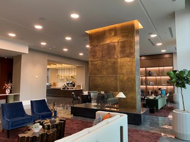 Bronze fireplace surround at Valley Hotel in Homewood, Alabama