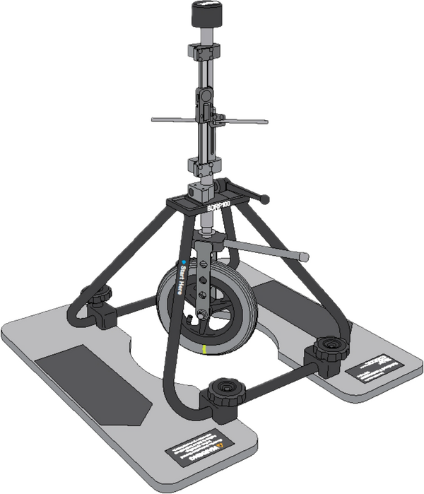 A rotational penetrometer. The device is a rotatable wheel attached to two ski like boards.