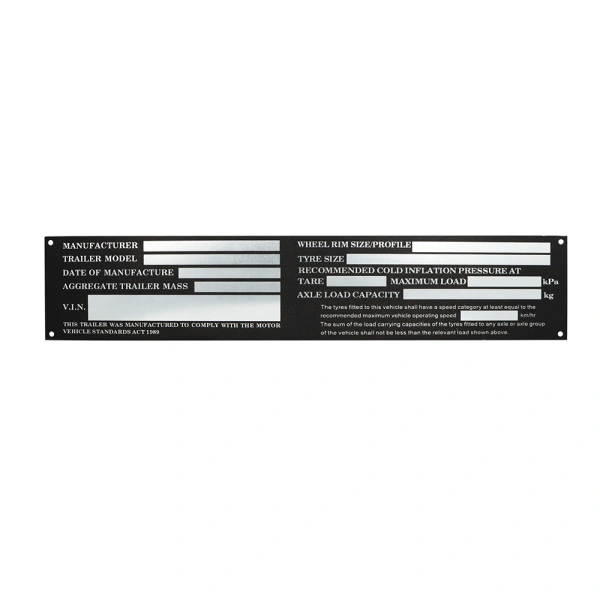 Aluminium VIN number compliance trailer ID plate