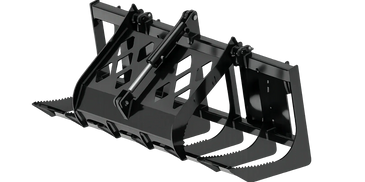 Heavy-duty grapple attachment for machinery with hydraulic cylinders.
