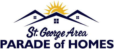 Logo for St George Area Parade of Homes with mountains and sun.