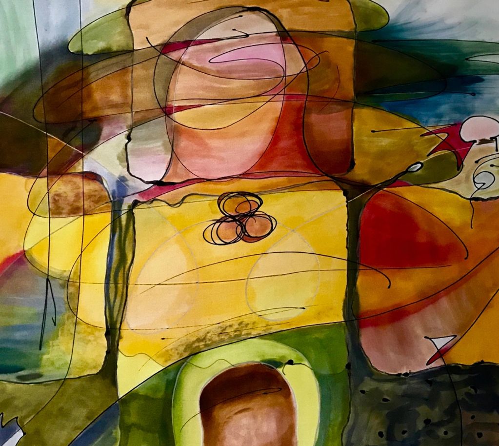 " ANIMA BALANCES ANIMUS"
Abstract Silk Painting ,
 Elizabeth Mitchell, Silk painting Artist.  