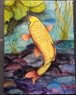 Golden koi , painted with "ColorHue" dyes on Silk