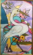 Silk painting under mixed Media. White Heron. Tampa