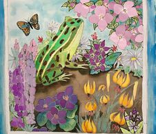 Silk Painting  -  Northern Leopard  Frog - Michigan Butterfly - Michigan Frog