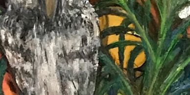 Silk Painting of Screech Owl in Areca Palm tampa