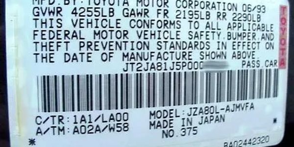 Toyota VIN Sticker