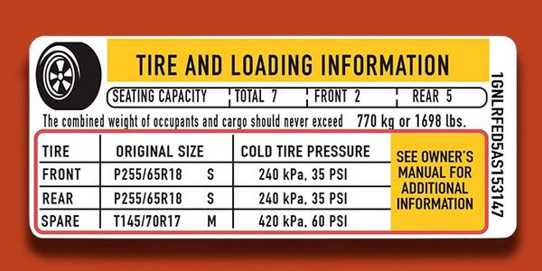Tire and Loading Information sticker