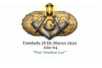 Logo masónico con fecha de fundación y lema.