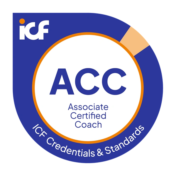 ICF Associate Certified Coach badge. Coaching to support you. coach4ward.com