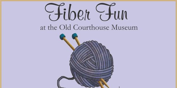 Illustration of yarn ball with knitting needles for Fiber Fun event.