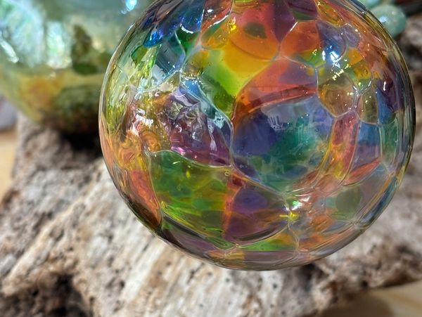 Hand blown rainbow glass or by Playful Flame Glassworks, crafted in Granisle, BC with vibrant color