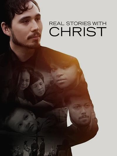 A man with contemplative expression and overlay of various emotional faces, titled 'Real Stories with Christ'.