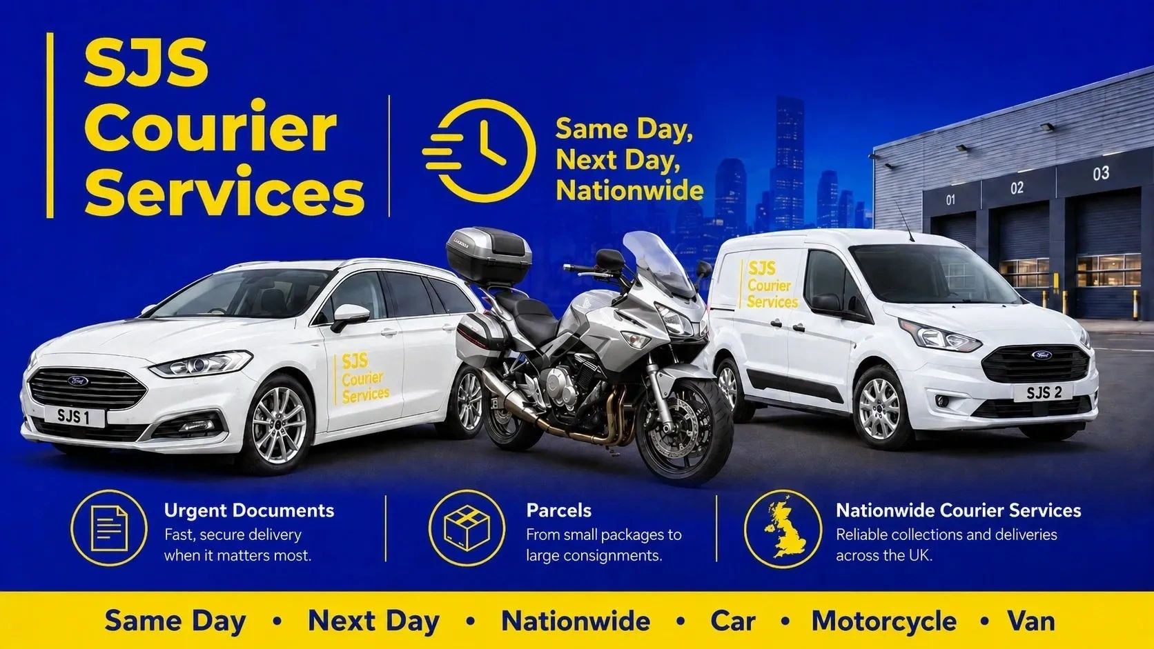 SJS Courier Services offers fast, secure delivery with cars, motorcycles, and vans across the UK.
