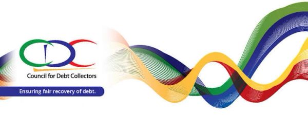 Logo of Council for Debt Collectors with colorful wave design.