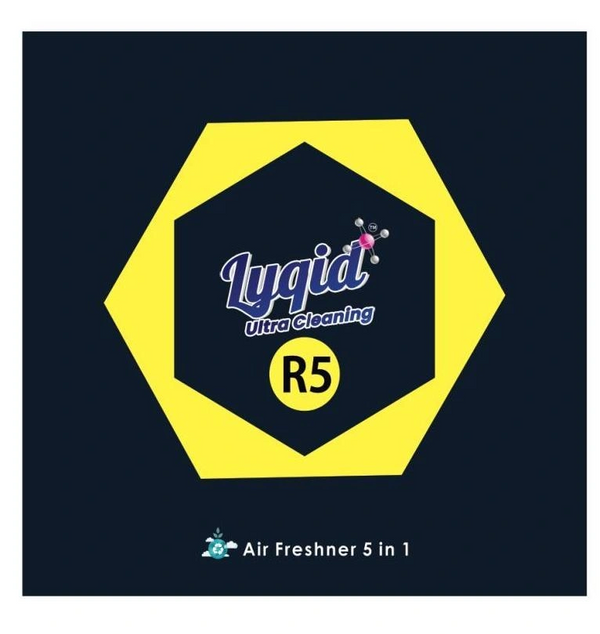 Lygid Ultra Cleaning R5 air freshener logo with yellow hexagonal design.