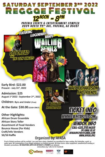 Reggae Festival on September 3, 2022, in Phoenix featuring Wailing Souls and more.