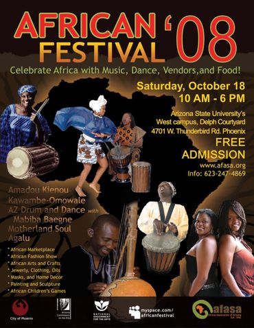 African Festival '08 celebrating music, dance, and culture in Phoenix with free admission.
