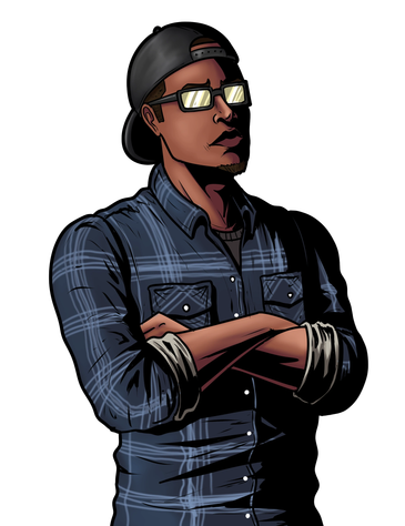 Confident man with glasses and cap in plaid shirt.