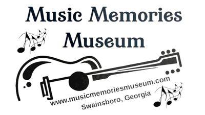 Logo of Music Memories Museum featuring a guitar and musical notes.