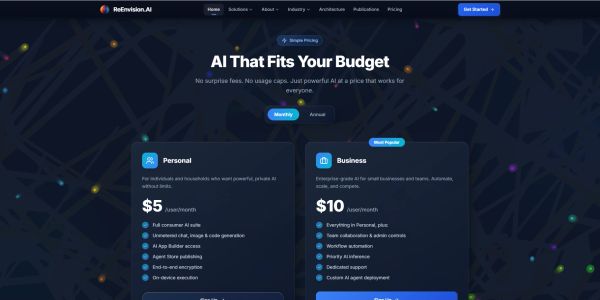 Pricing plans for AI services targeting personal and business users.