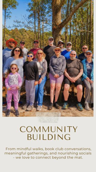 Group photo of people enjoying community building outdoors.
