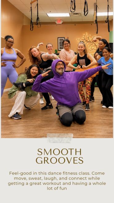 Group having fun in a dance fitness class.