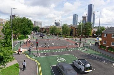 Concept of UK first CYCLOPS junction which provides safe passage for both pedestrians and cyclists -