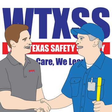 Two men shaking hands in front of a West Texas Safety Society banner.