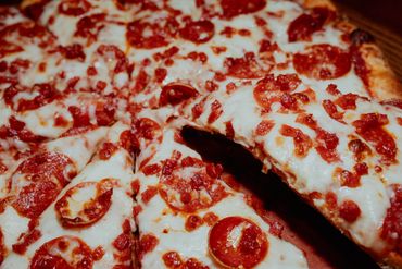 Pepperoni and Bacon Bits pizza at Wood Chipper Pizza