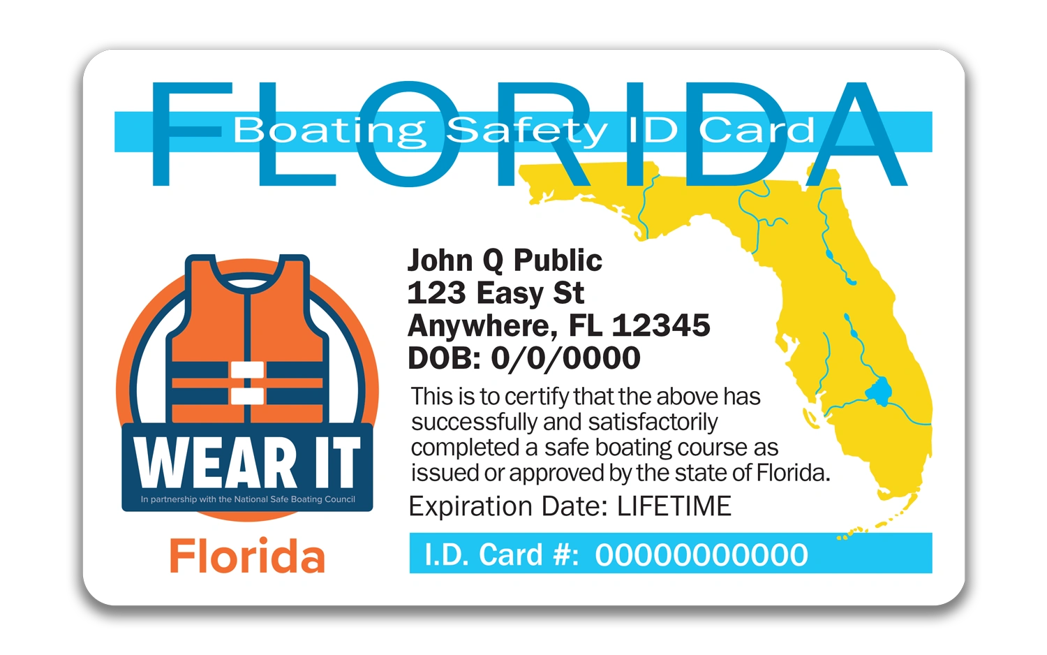 Florida state example boaters certificate