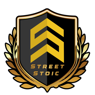 Golden and black Street Stoic emblem with laurel wreath.