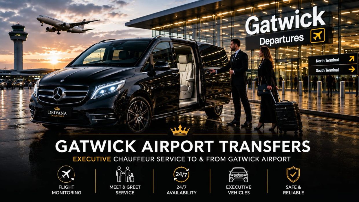 Luxury airport transfer service at Gatwick with executive chauffeur and premium vehicles.