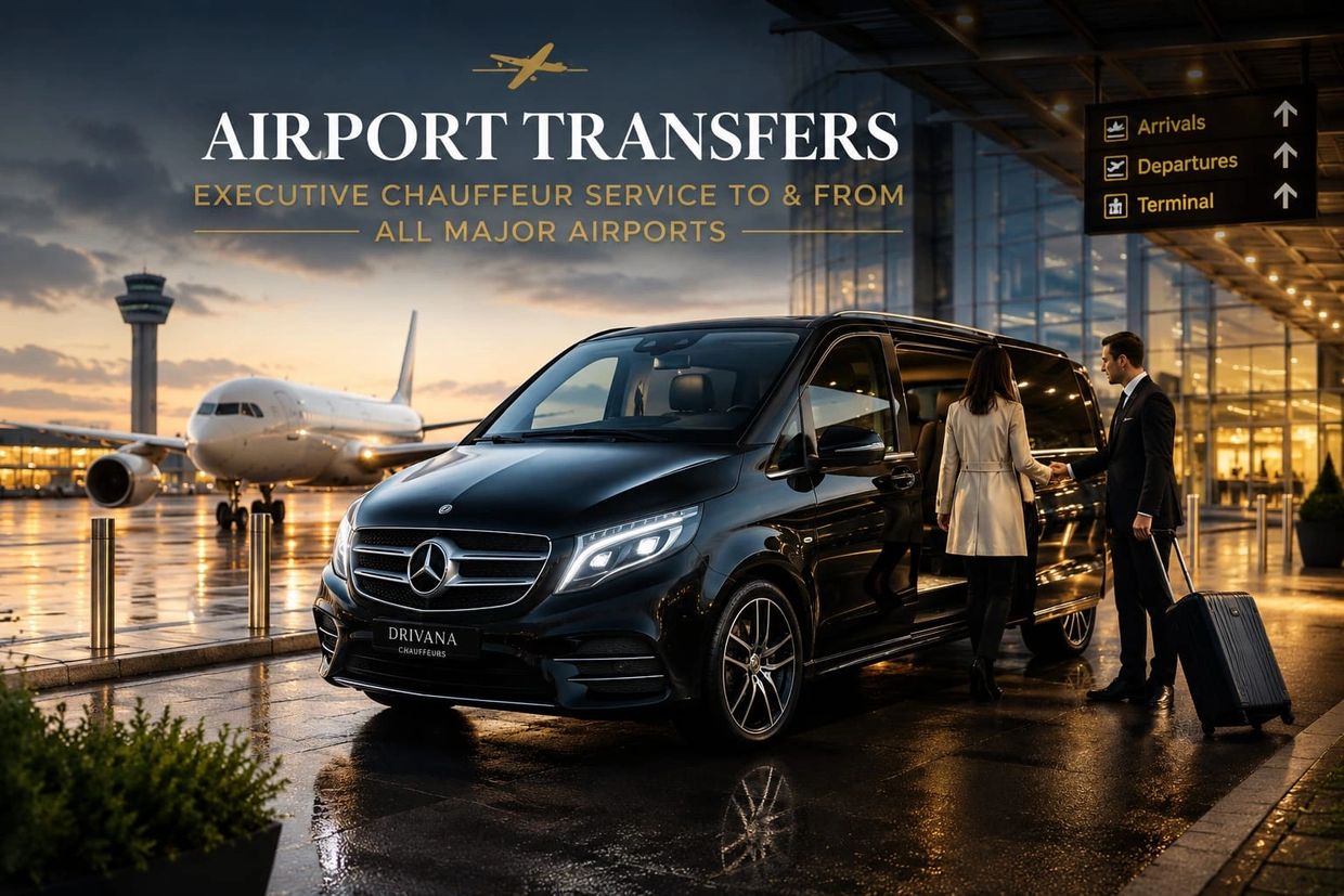 Luxury airport transfer service with professional chauffeurs and executive vehicles across London and the UK.