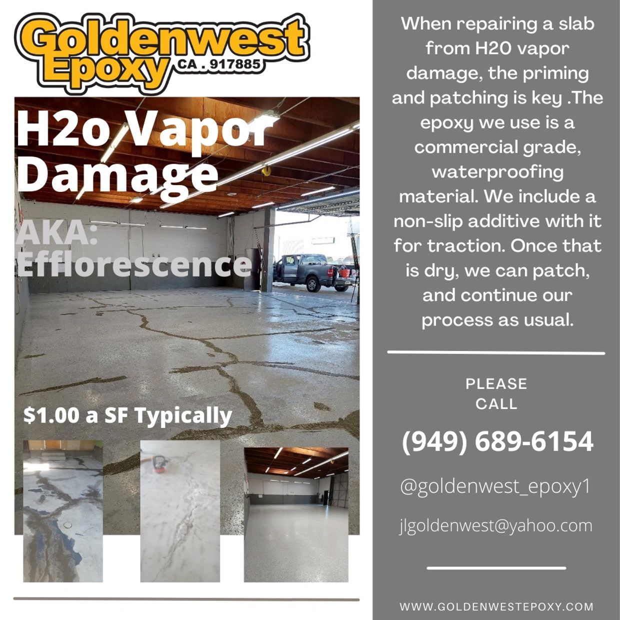 a flyer for fixing vapor damaged concrete.