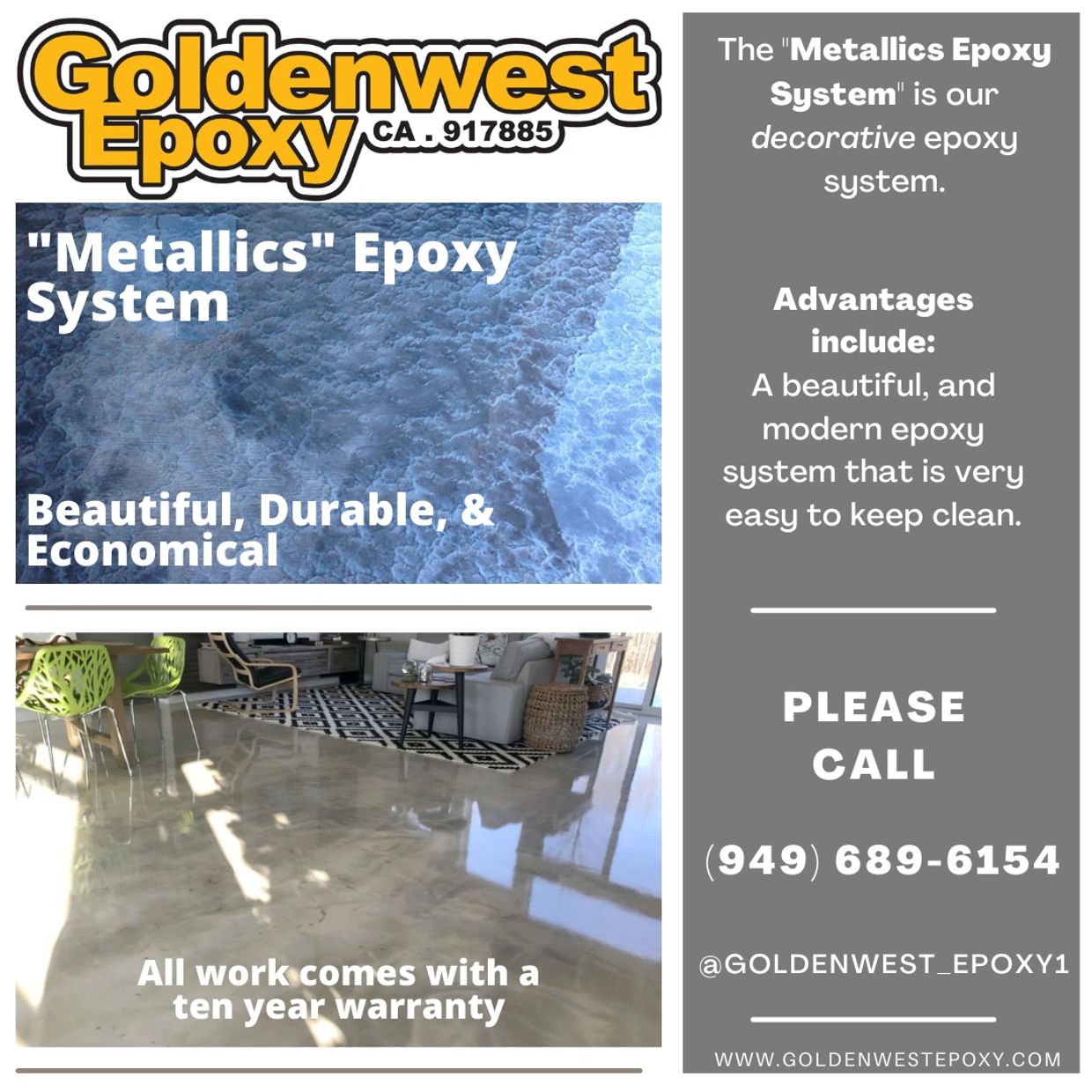 Multiple examples of Metallics epoxy flooring.