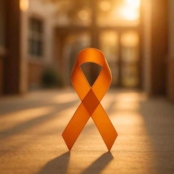 Orange awareness ribbon symbolizing support and hope.