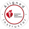 American Heart Association Aligned Instructor badge with heart and torch logo.