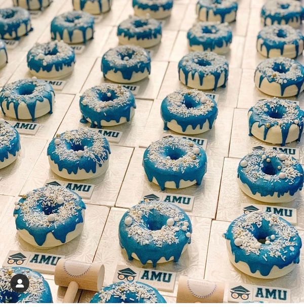 Small Donut Smash Cakes created for Air Miles as a company year-end thank you gift.