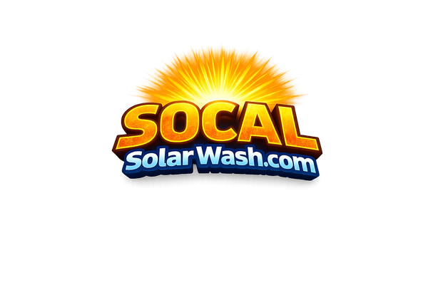 Bright logo for SoCal SolarWash.com with sunburst background.