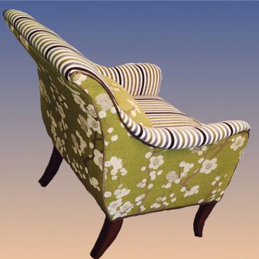 side view of a chair with floral print
