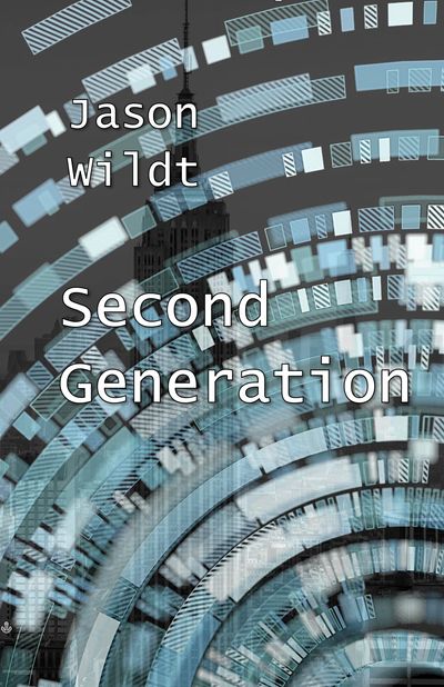 Book cover with futuristic digital design and Empire State Building background.