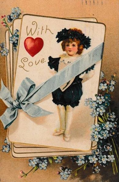 With love, design of playing cards for St. Valentine by ellen H. Clapsaddle with a boy in black.