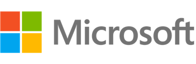 Microsoft logo with colorful window panes and gray text.